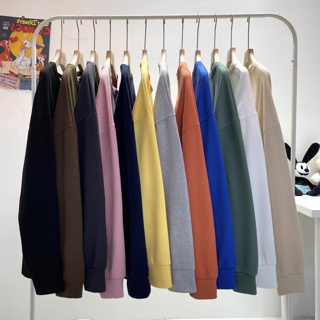 Waffle Texture Crew Neck Sweatshirt 280GSM