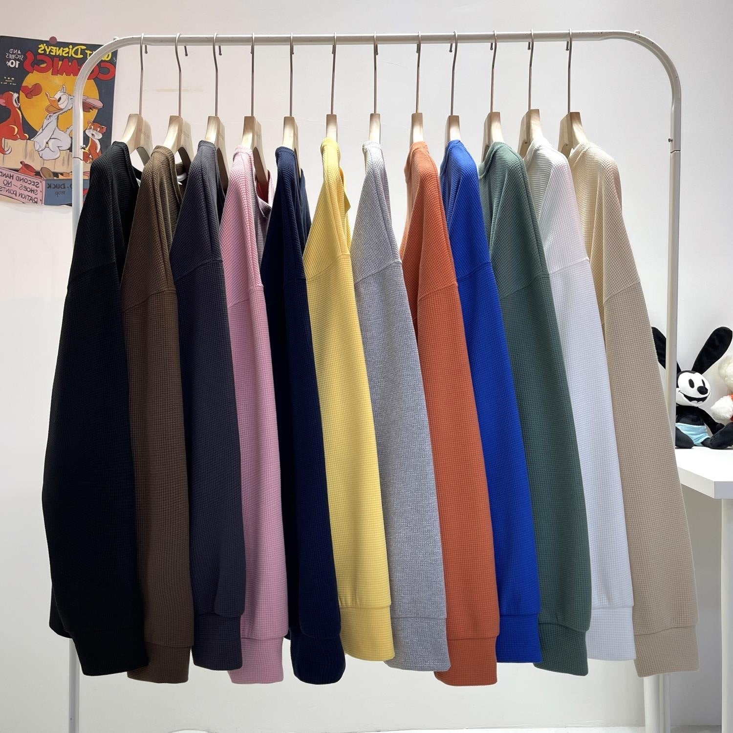 Waffle Texture Crew Neck Sweatshirt 280GSM